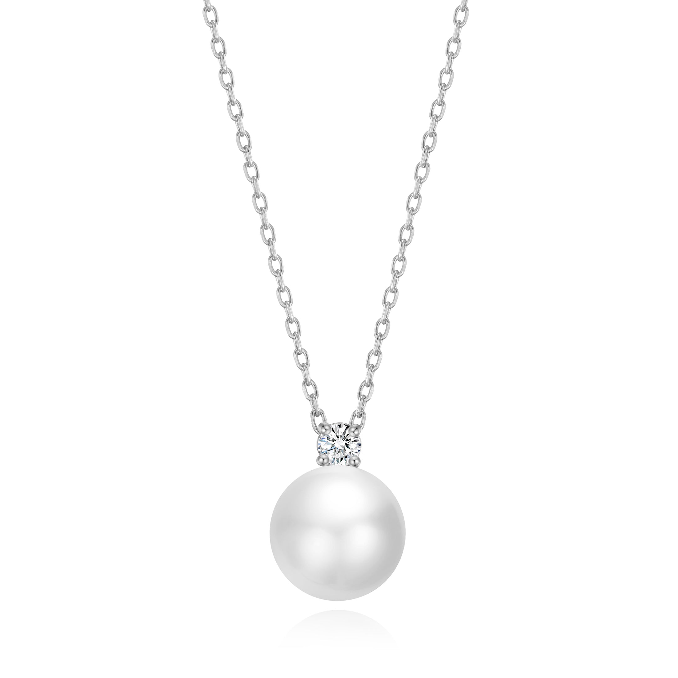 Silver Plated Round Shell Pearl Necklace Created with Zircondia® Crystals by Philip Jones Jewellery