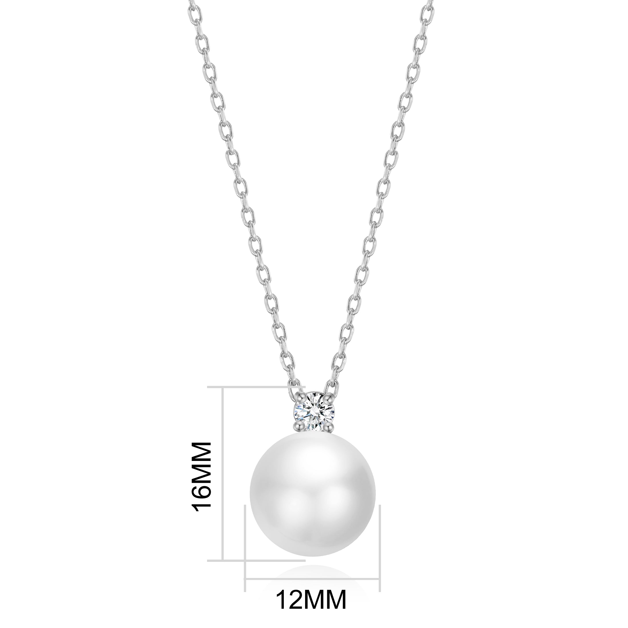 Silver Plated Round Shell Pearl Necklace Created with Zircondia® Crystals