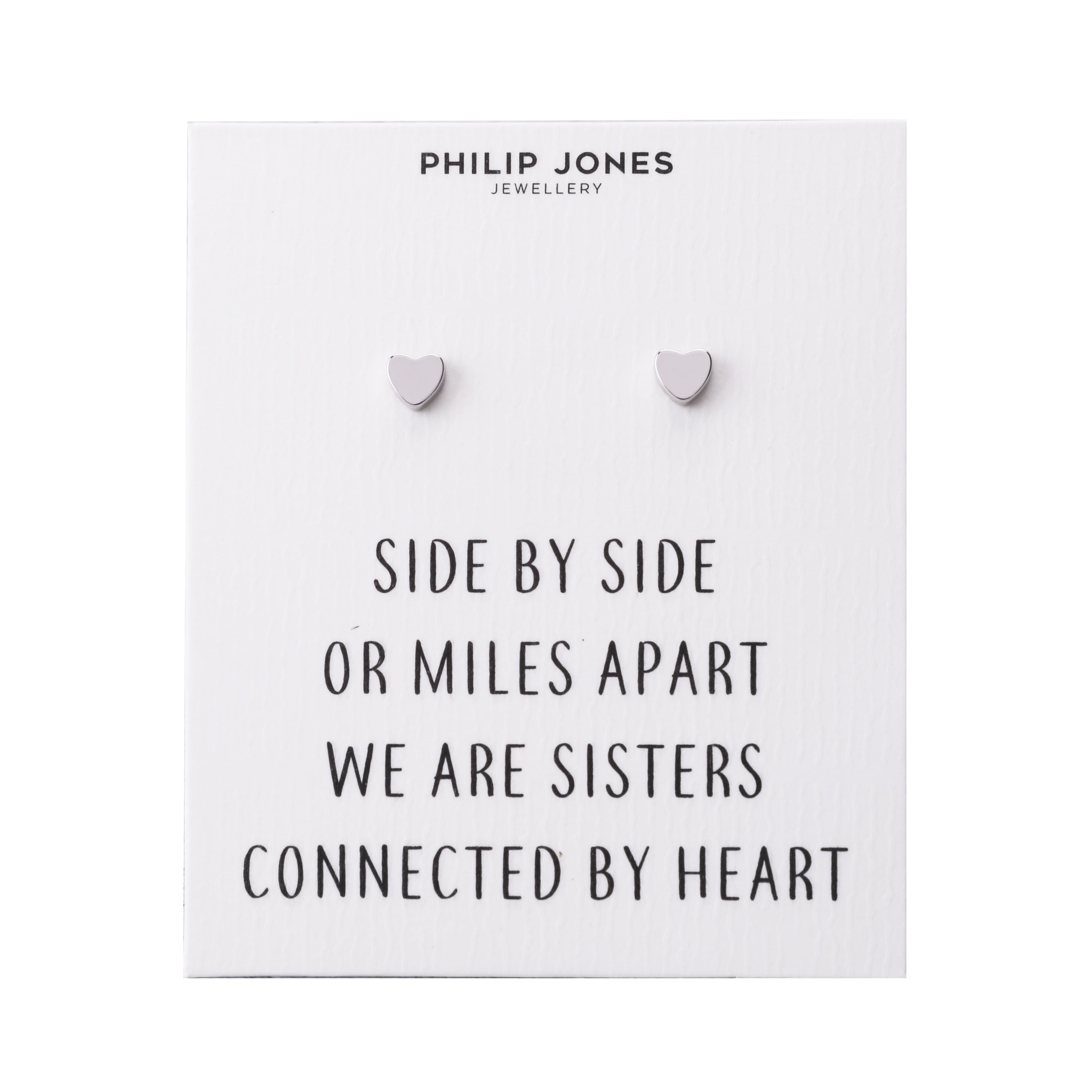 Silver Plated Sister Heart Stud Earrings with Quote Card