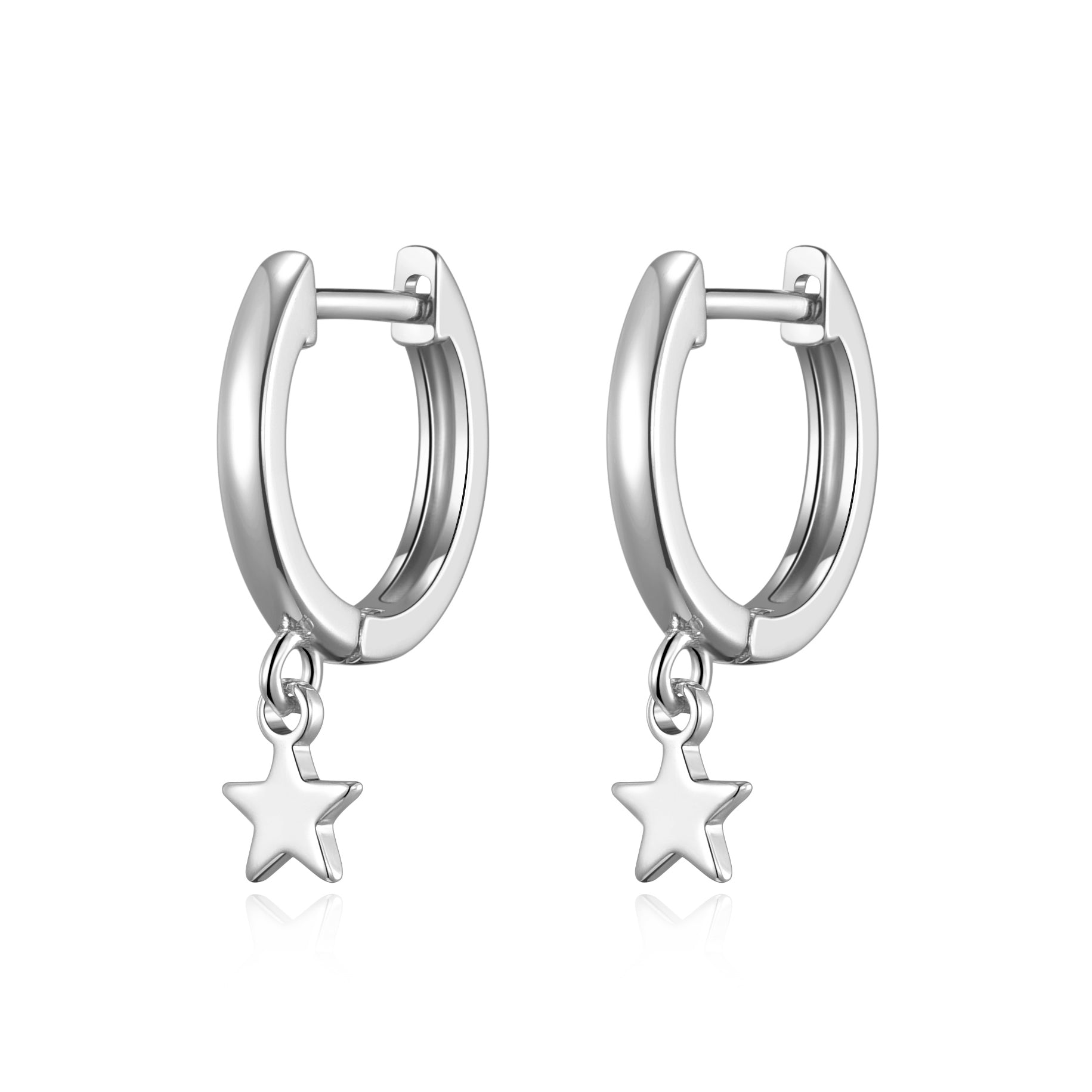 Silver Plated Star Charm Hoop Earrings by Philip Jones Jewellery