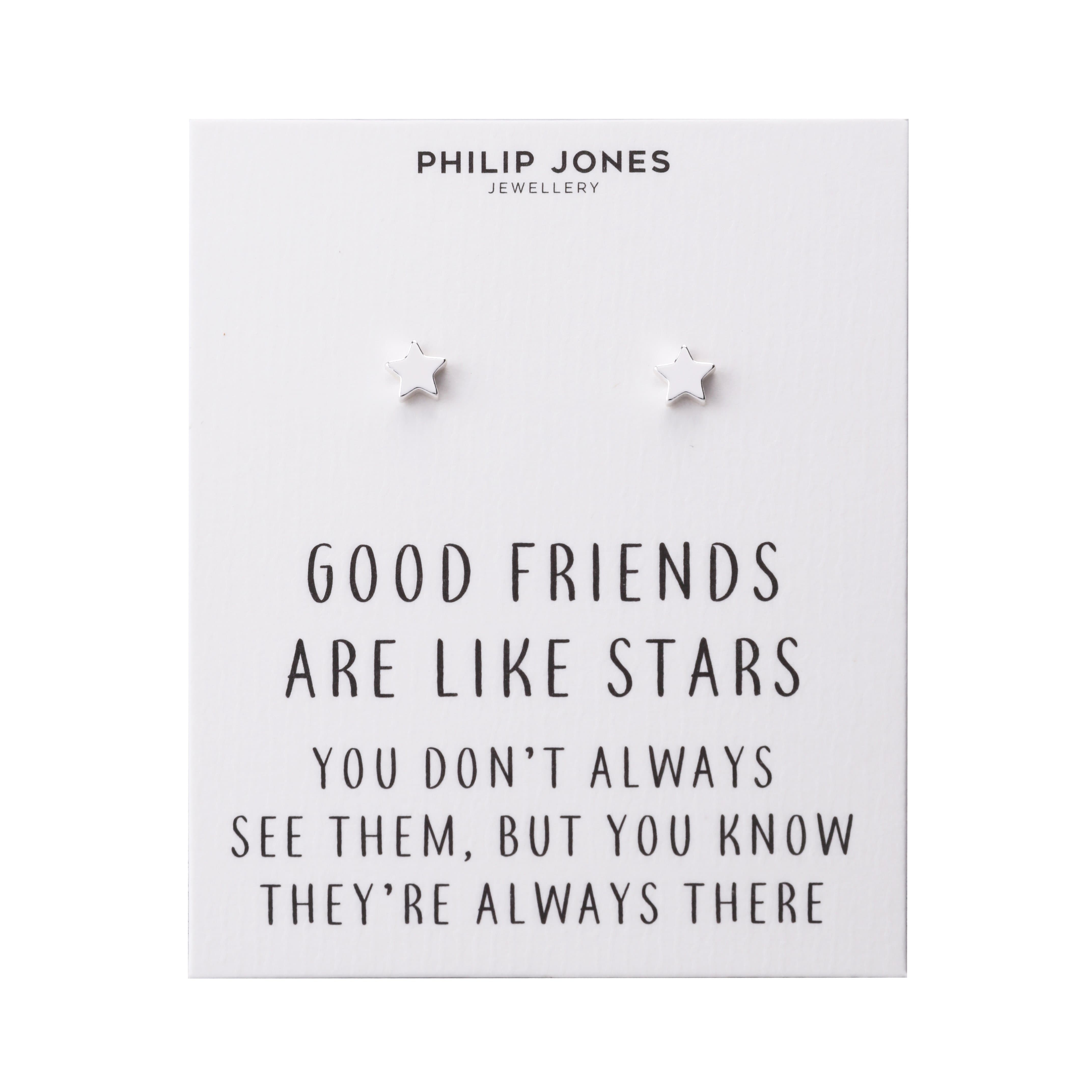 Silver Plated Star Stud Earrings with Quote Card by Philip Jones Jewellery