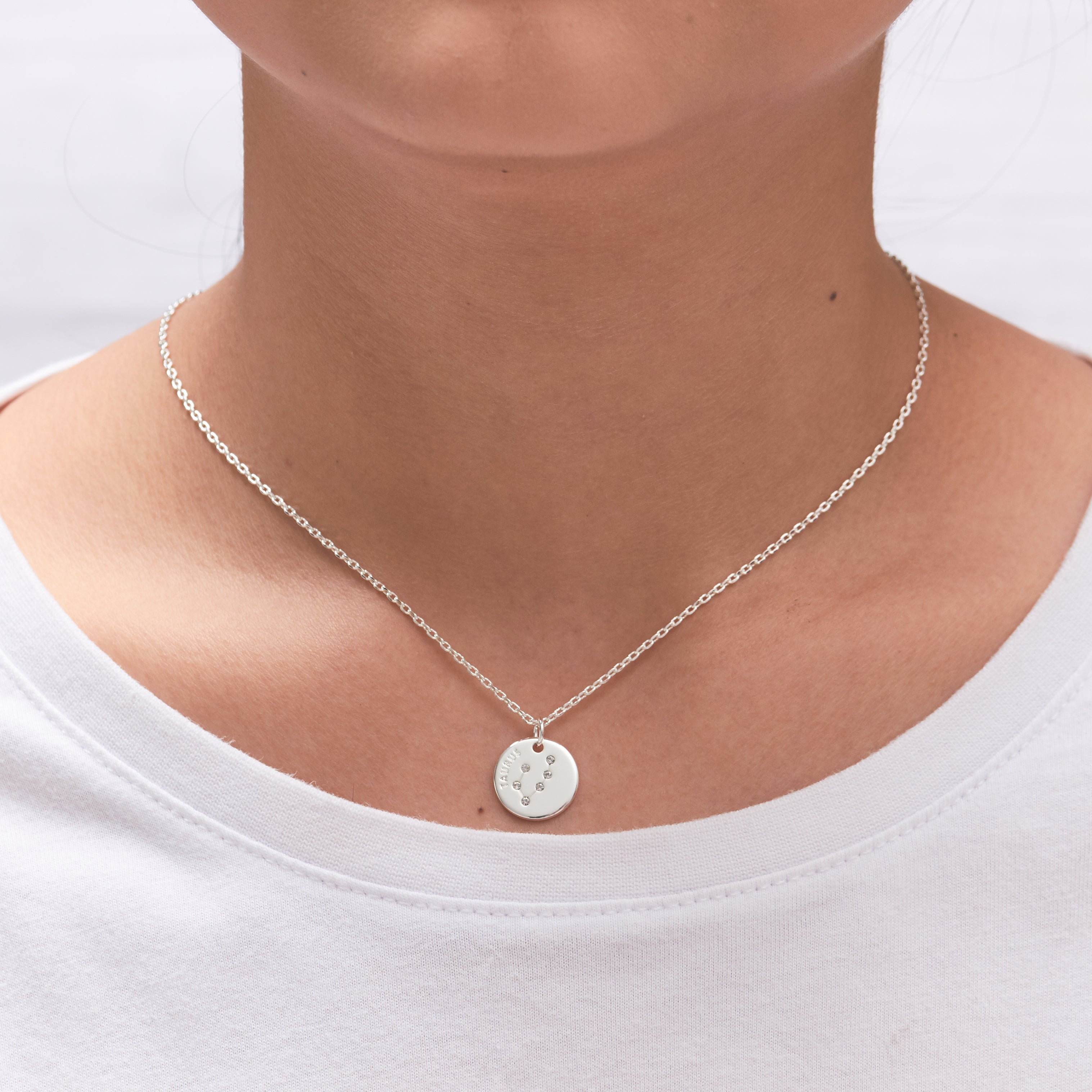 Taurus Zodiac Star Sign Disc Necklace Created with Zircondia® Crystals