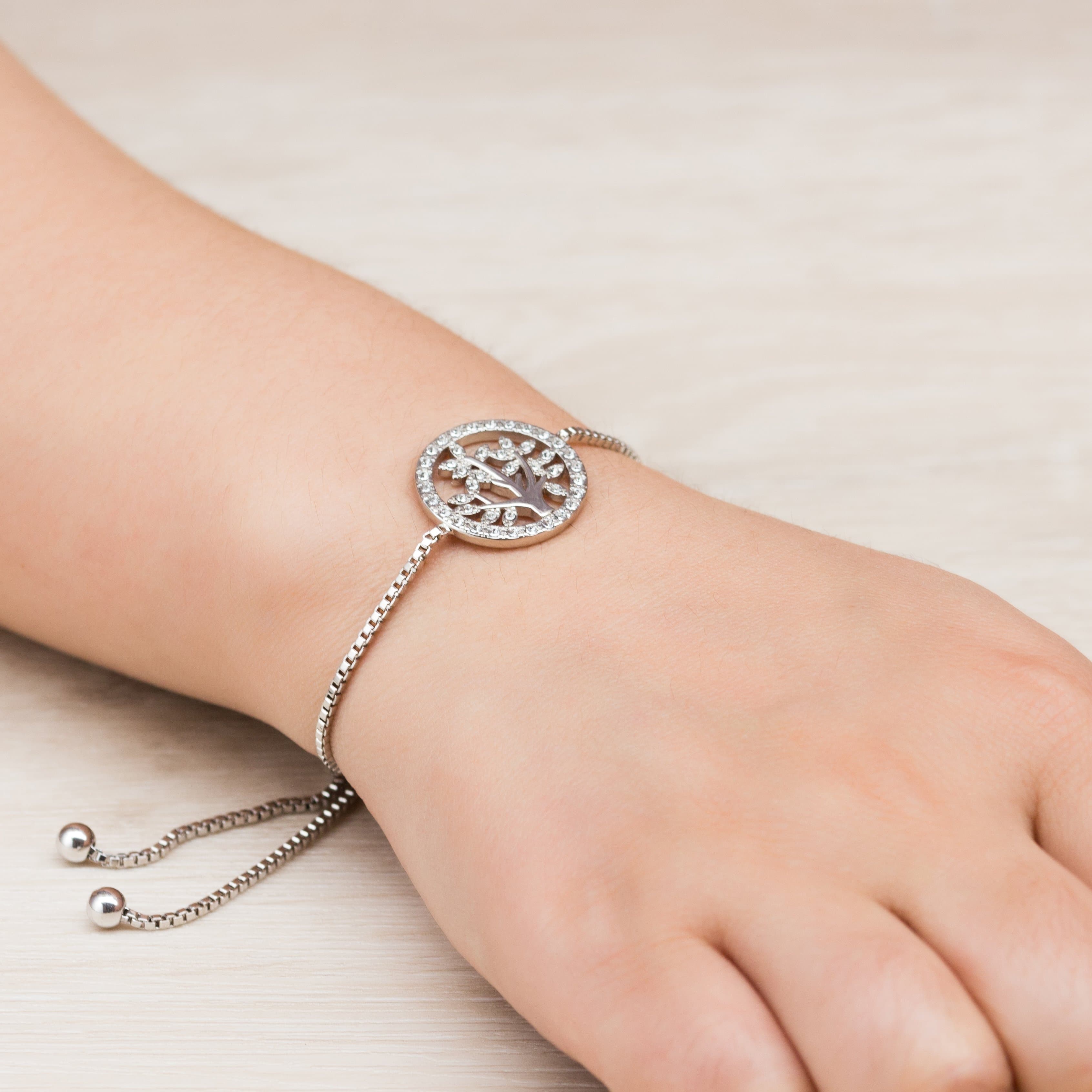 Silver Plated Tree of Life Bracelet Created with Zircondia® Crystals