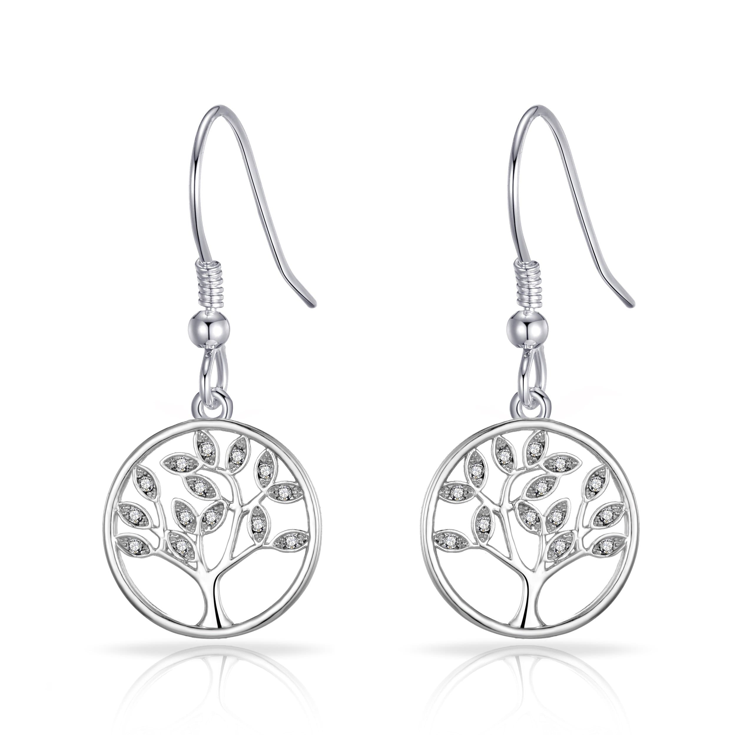 Silver Plated Tree of Life Drop Earrings Created with Crystals from Zircondia®