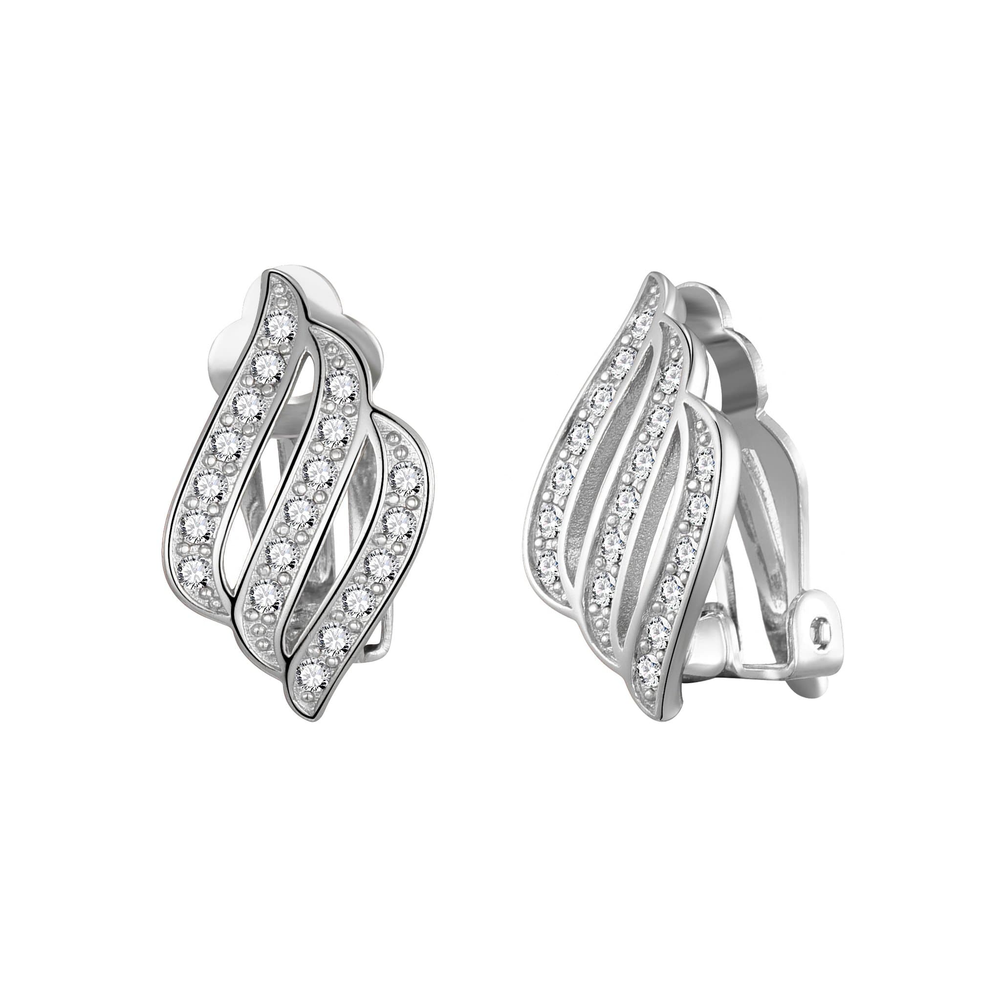 Silver Plated Triple Row Clip On Earrings Created with Zircondia® Crystals by Philip Jones Jewellery