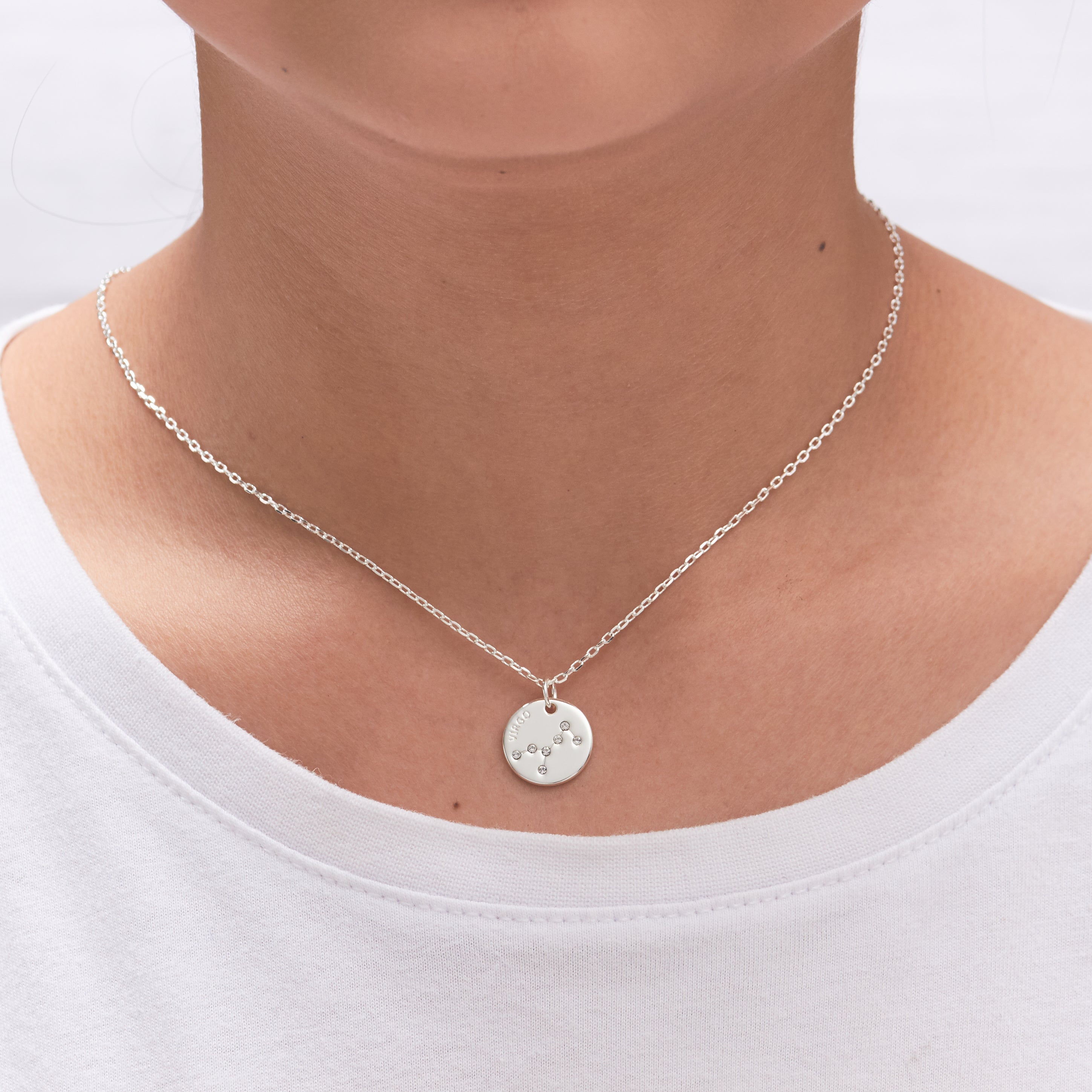 Virgo Zodiac Star Sign Disc Necklace Created with Zircondia® Crystals