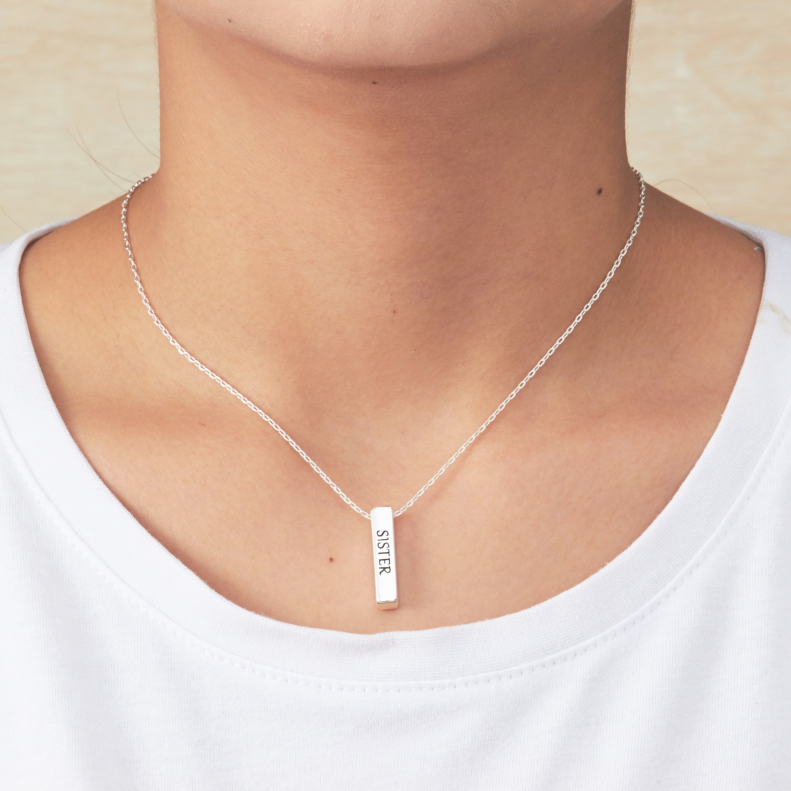 Silver Plated Sister Bar Necklace