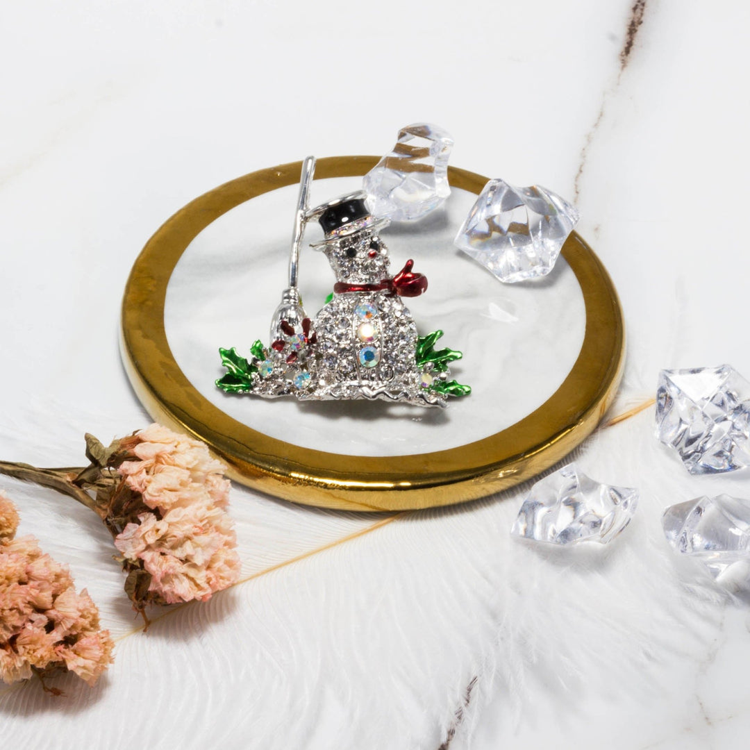 Faship Snowman Pin Brooch – Gorgeous Crystal Tall Big Design, Rhinestone & Alloy, Red & Clear, 3.25 Inch Tall