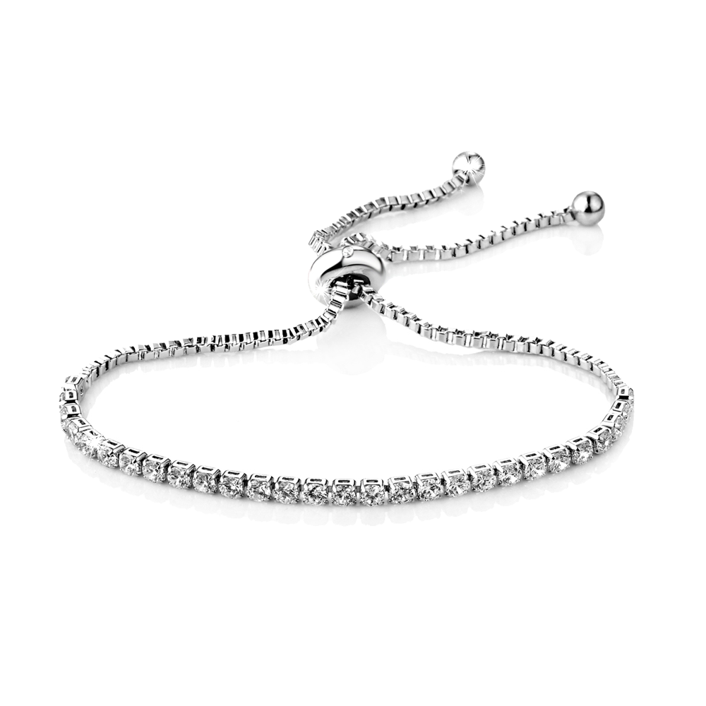 Silver Plated Solitaire Friendship Bracelet Created with Zircondia® Crystals by Philip Jones Jewellery