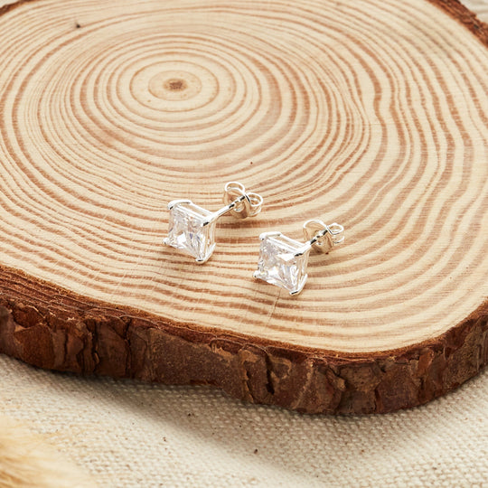Square Earrings Created with Zircondia® Crystals - Philip Jones Jewellery