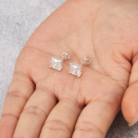 Square Earrings Created with Zircondia® Crystals - Philip Jones Jewellery