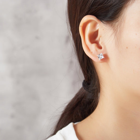 Square Earrings Created with Zircondia® Crystals - Philip Jones Jewellery