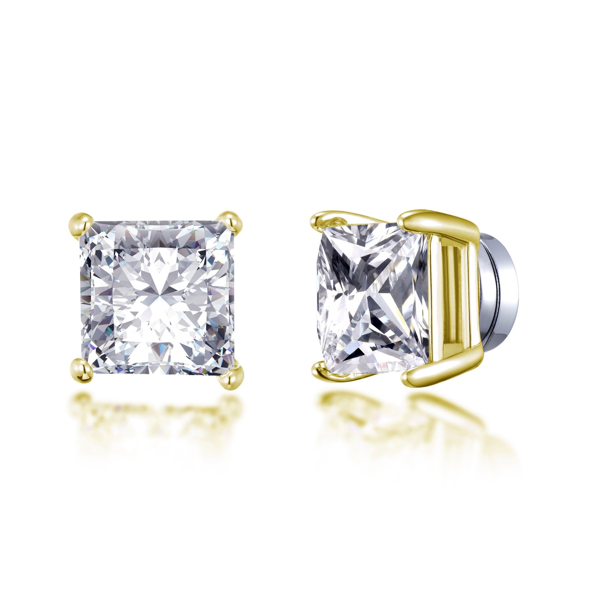 Men's Gold Plated Square Magnetic Clip On Stud Earrings Created with Zircondia® Crystals by Philip Jones Jewellery