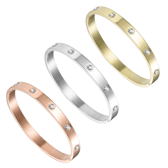 Stainless Steel Stud Bangle Created with Zircondia® Crystals (7 Inch) - Philip Jones Jewellery