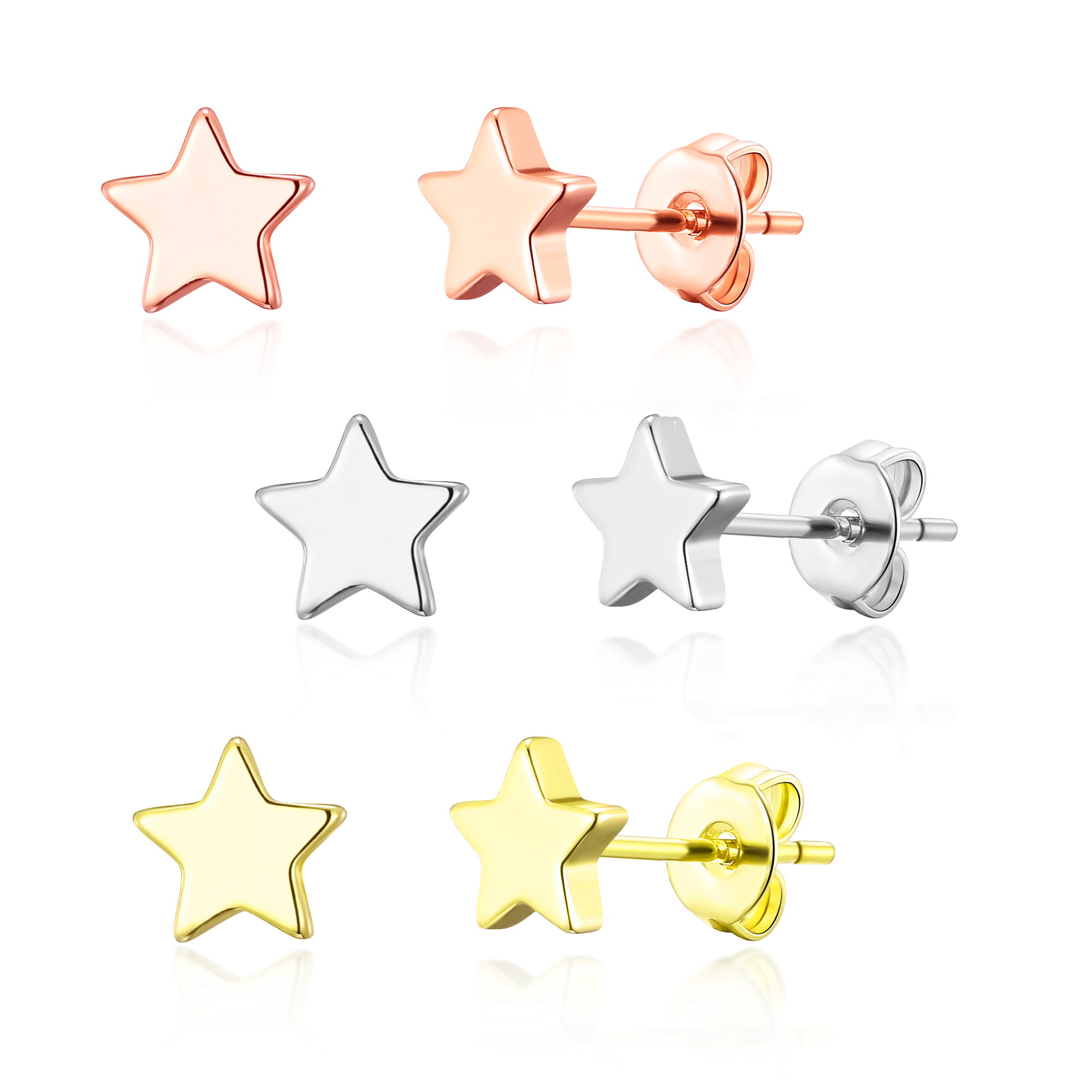 Set of Three Star Stud Earrings by Philip Jones Jewellery