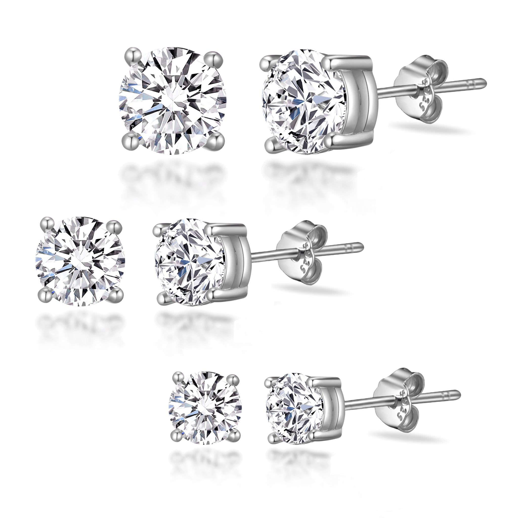 Sterling Silver 3 Pack of 4, 5, and 6mm Earrings Created with Zircondia® Crystals - Philip Jones Jewellery