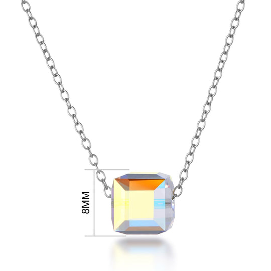 Sterling Silver Aurora Borealis Cube Necklace Created with Zircondia® Crystals - Philip Jones Jewellery