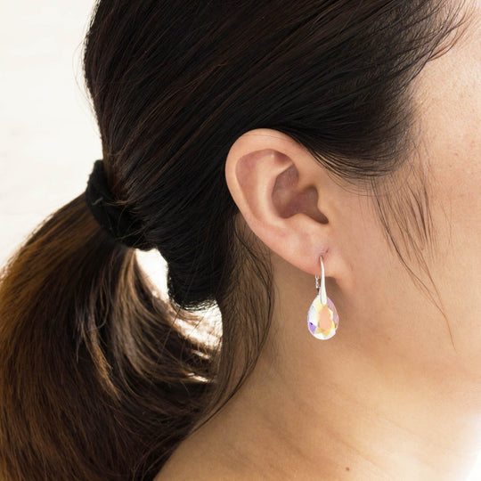 Sterling Silver Aurora Borealis Drop Earrings Created with Zircondia® Crystals - Philip Jones Jewellery