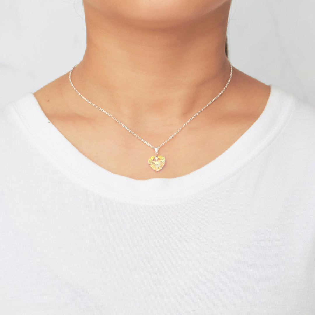 Sterling Silver Aurora Borealis Heart Necklace Created with Zircondia® Crystals - Philip Jones Jewellery