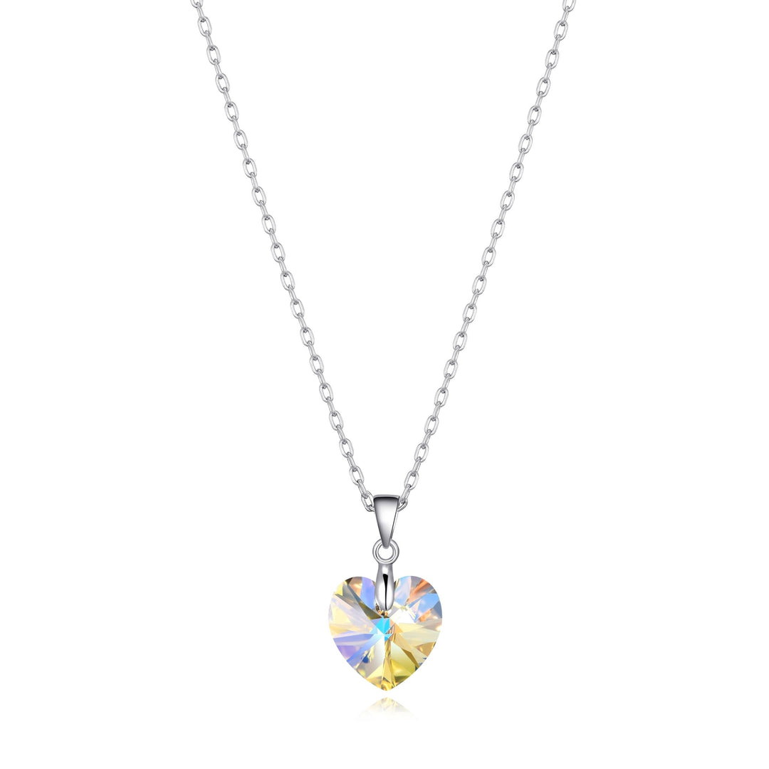 Sterling Silver Aurora Borealis Heart Necklace Created with Zircondia® Crystals - Philip Jones Jewellery