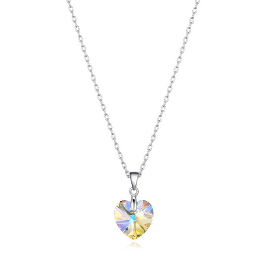 Sterling Silver Aurora Borealis Heart Necklace Created with Zircondia® Crystals - Philip Jones Jewellery