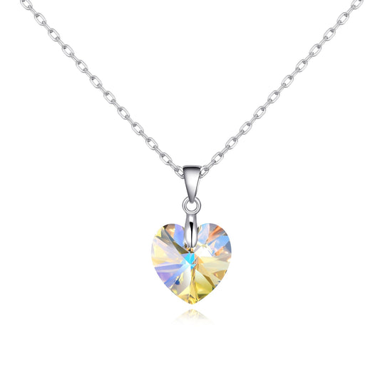 Sterling Silver Aurora Borealis Heart Necklace Created with Zircondia® Crystals - Philip Jones Jewellery