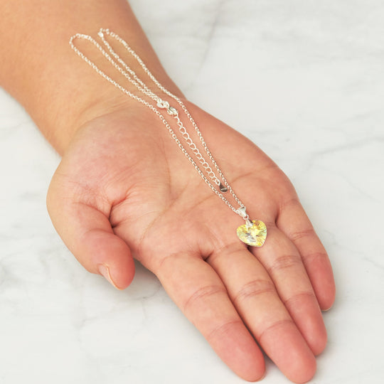 Sterling Silver Aurora Borealis Heart Necklace Created with Zircondia® Crystals - Philip Jones Jewellery