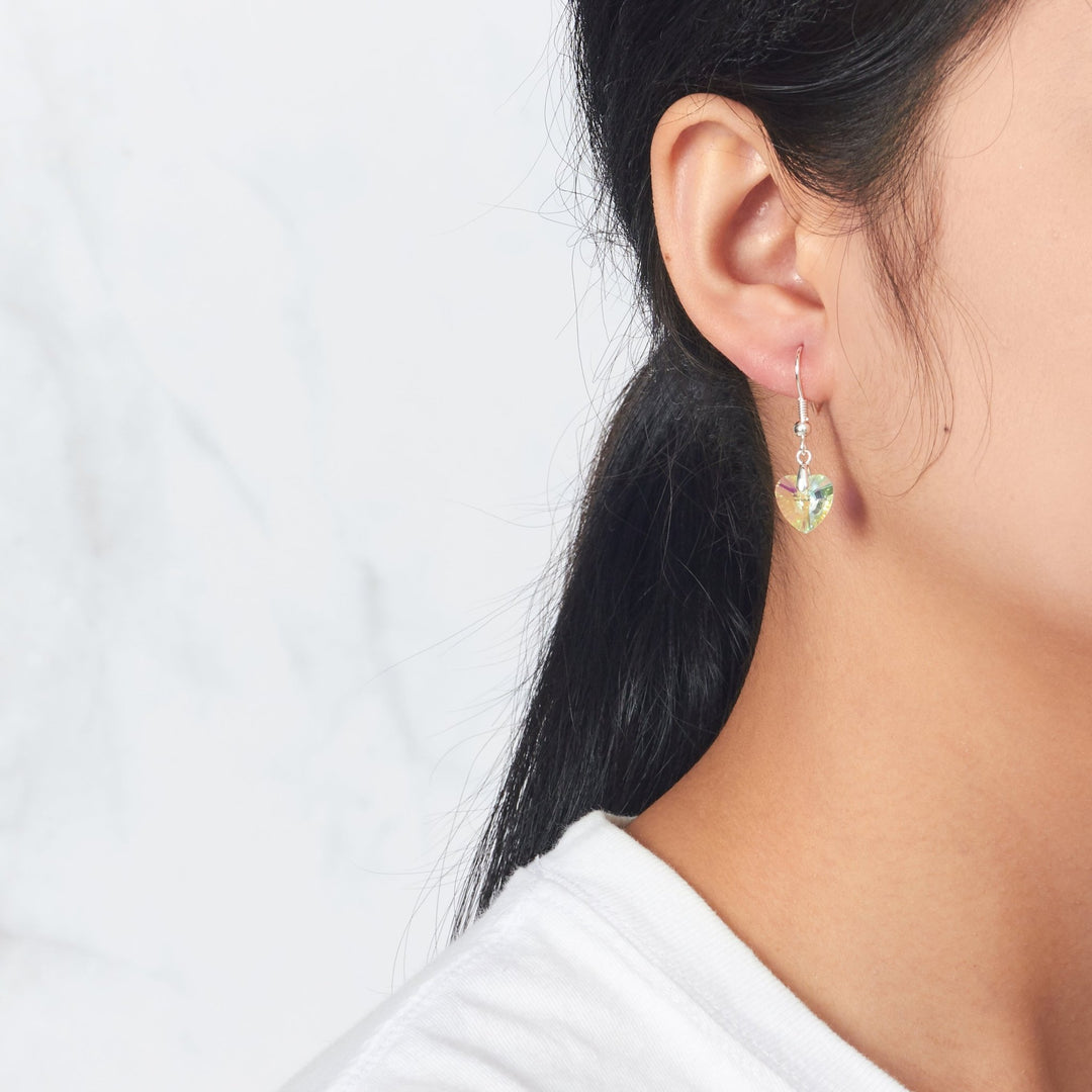 Sterling Silver Aurora Borealis Heart Set Created with Zircondia® Crystals - Philip Jones Jewellery
