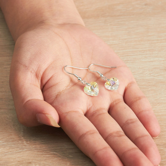 Sterling Silver Aurora Borealis Heart Set Created with Zircondia® Crystals - Philip Jones Jewellery