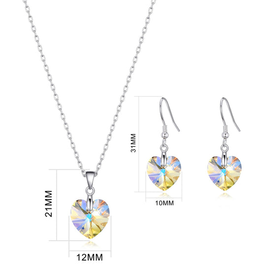 Sterling Silver Aurora Borealis Heart Set Created with Zircondia® Crystals - Philip Jones Jewellery