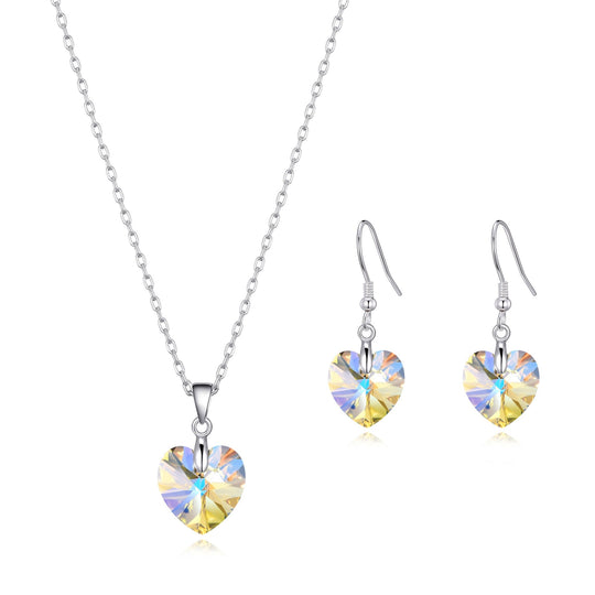 Sterling Silver Aurora Borealis Heart Set Created with Zircondia® Crystals - Philip Jones Jewellery