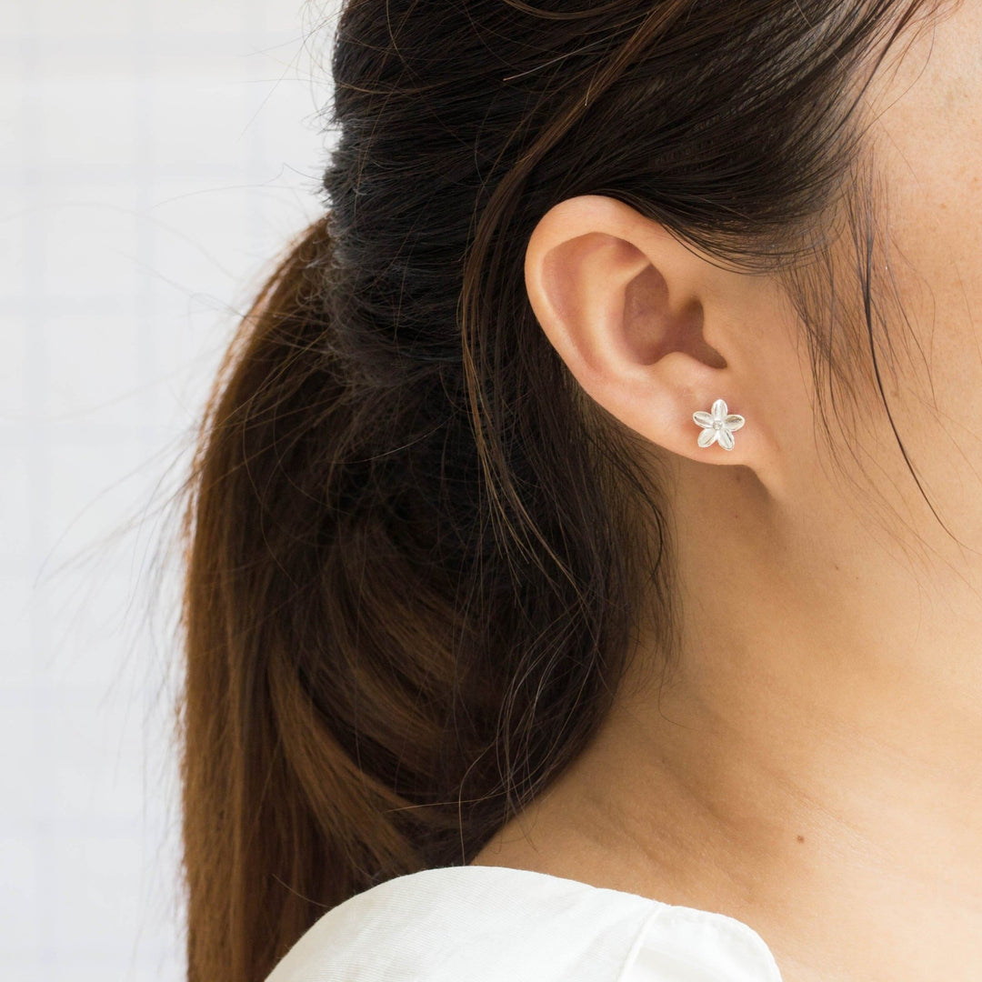 Sterling Silver Flower Earrings Created with Zircondia® Crystals - Philip Jones Jewellery