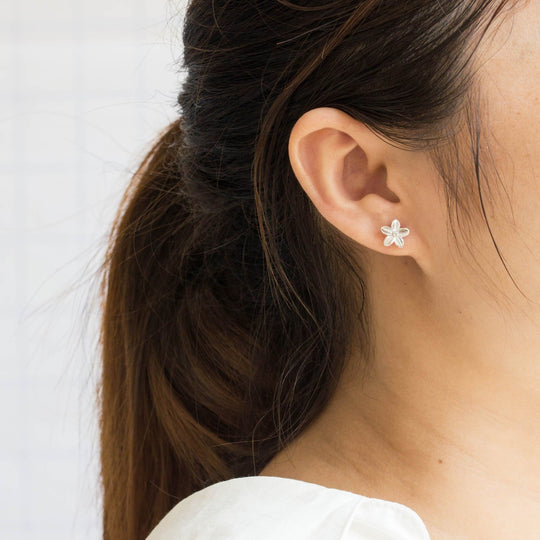 Sterling Silver Flower Earrings Created with Zircondia® Crystals - Philip Jones Jewellery