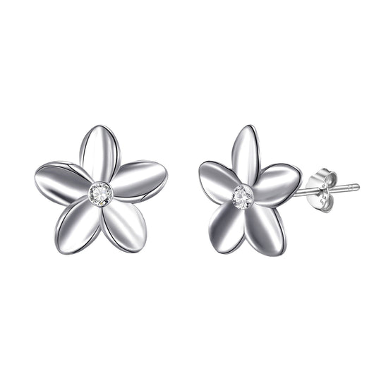 Sterling Silver Flower Earrings Created with Zircondia® Crystals - Philip Jones Jewellery