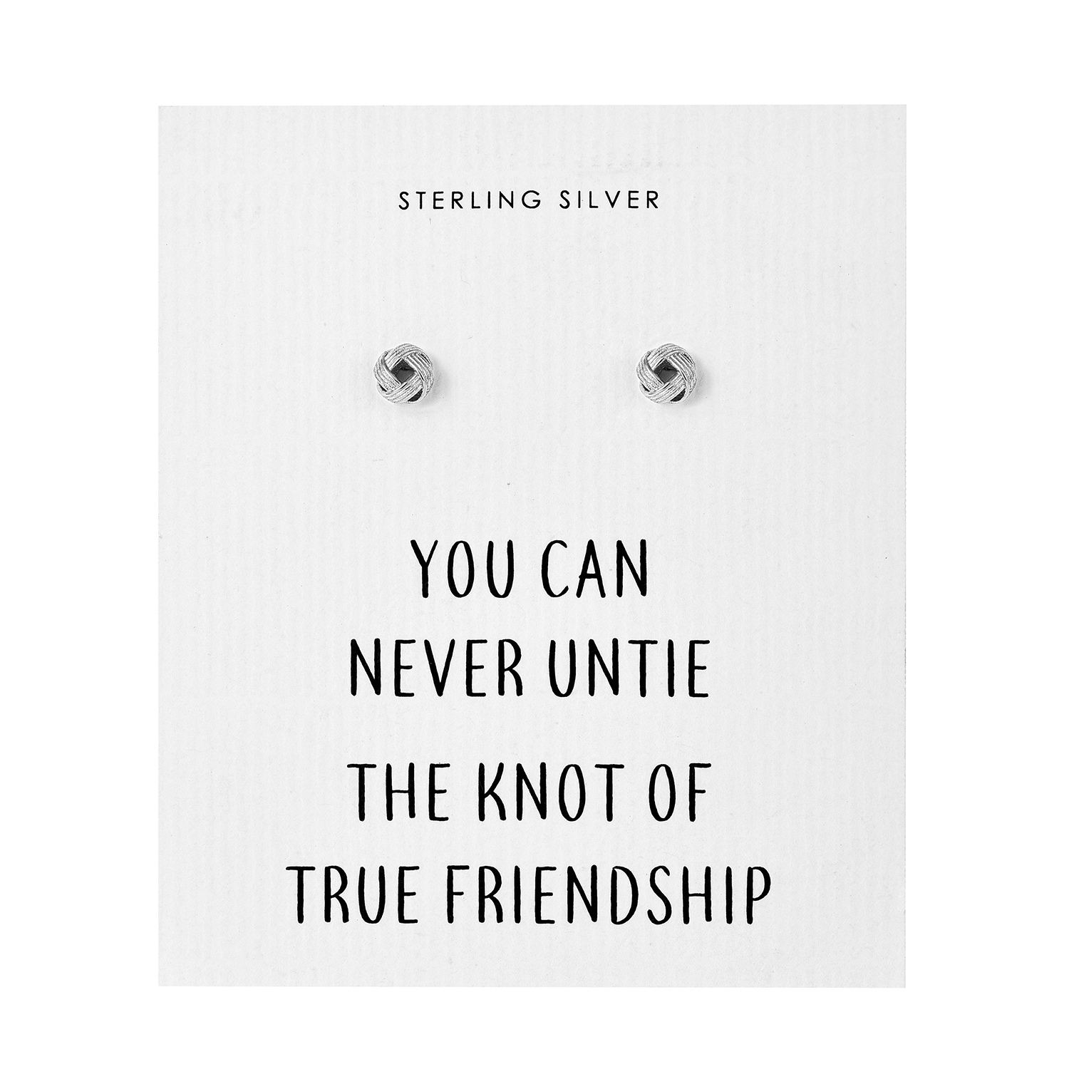 Sterling Silver Friendship Quote Knot Earrings by Philip Jones Jewellery