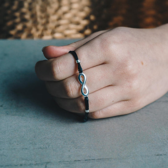 Sterling Silver Friendship Quote Corded Infinity Bracelet - Philip Jones Jewellery