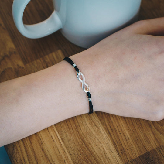 Sterling Silver Friendship Quote Corded Infinity Bracelet - Philip Jones Jewellery