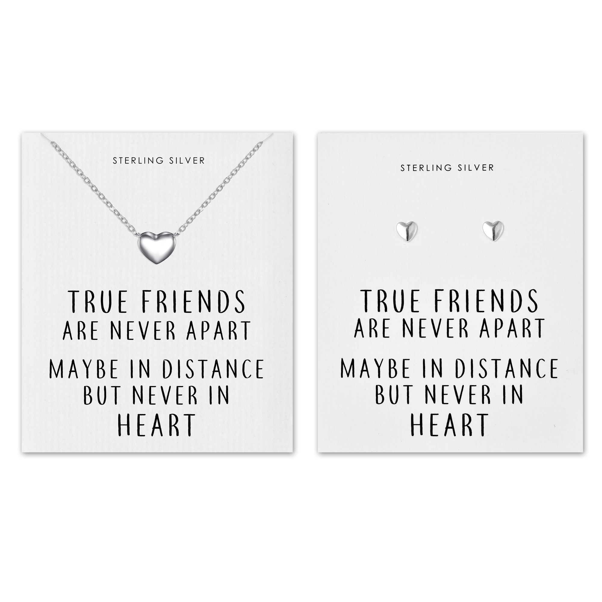 Sterling Silver Friendship Quote Heart Set by Philip Jones Jewellery