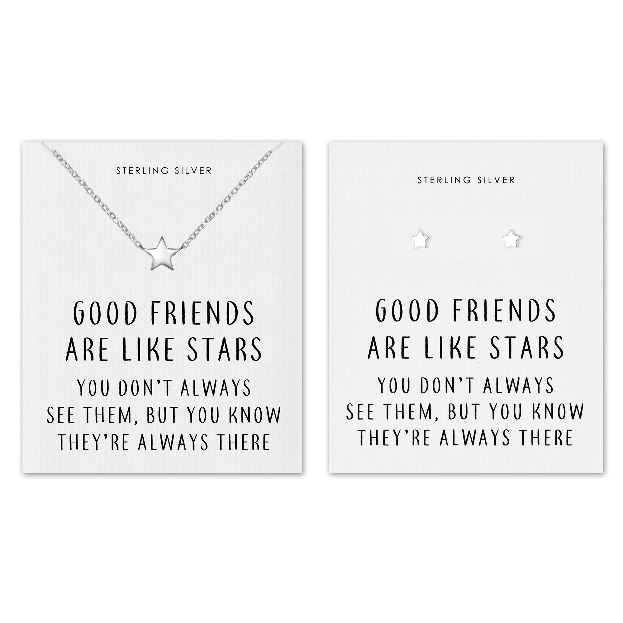 Sterling Silver Friendship Quote Star Set by Philip Jones Jewellery