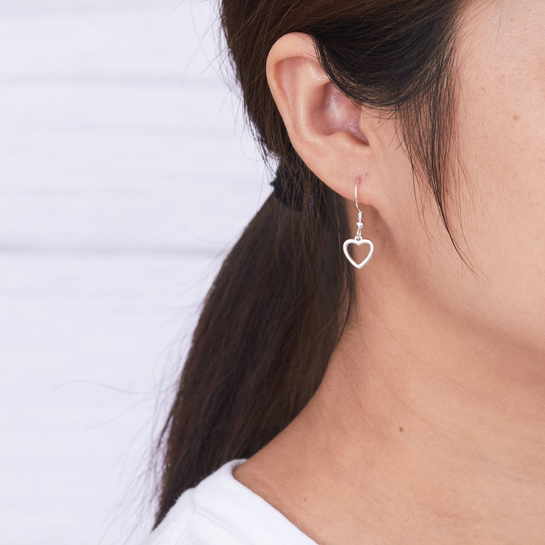 Sterling Silver Heart Drop Earrings - Philip Jones Jewellery
