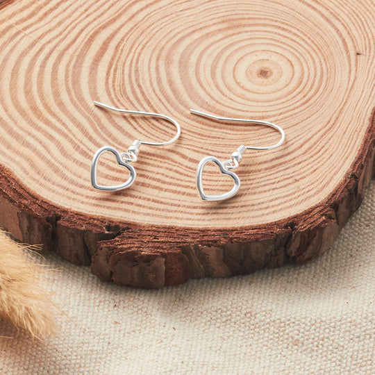 Sterling Silver Heart Drop Earrings - Philip Jones Jewellery