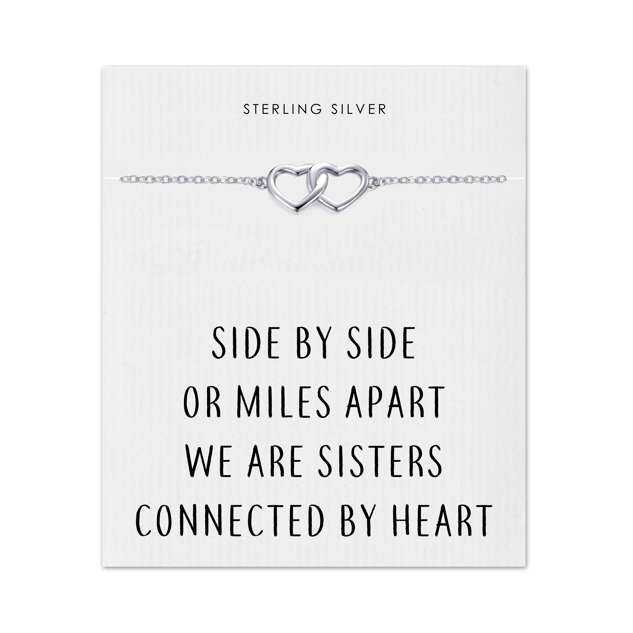 Sterling Silver Sister Heart Link Bracelet with Quote Card by Philip Jones Jewellery