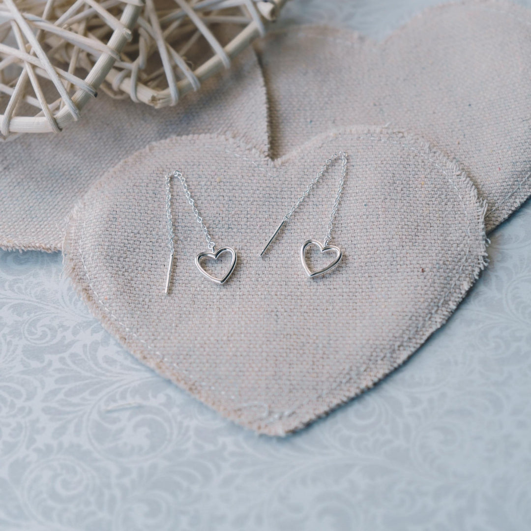 Sterling Silver Heart Thread Earrings - Philip Jones Jewellery