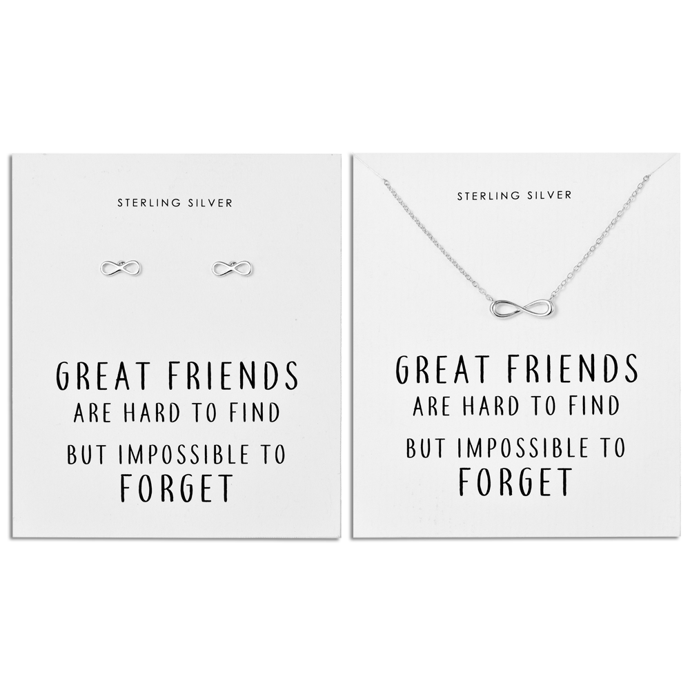 Sterling Silver Infinity Friendship Quote Set - Philip Jones Jewellery