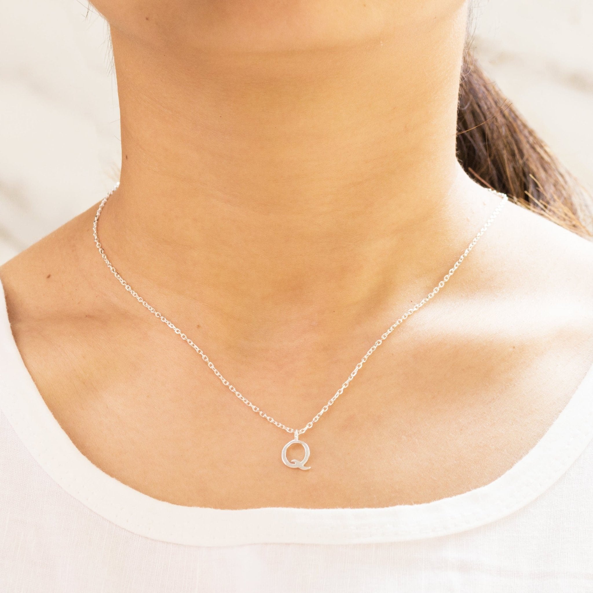 Sterling Silver Initial Q Necklace - Philip Jones Jewellery