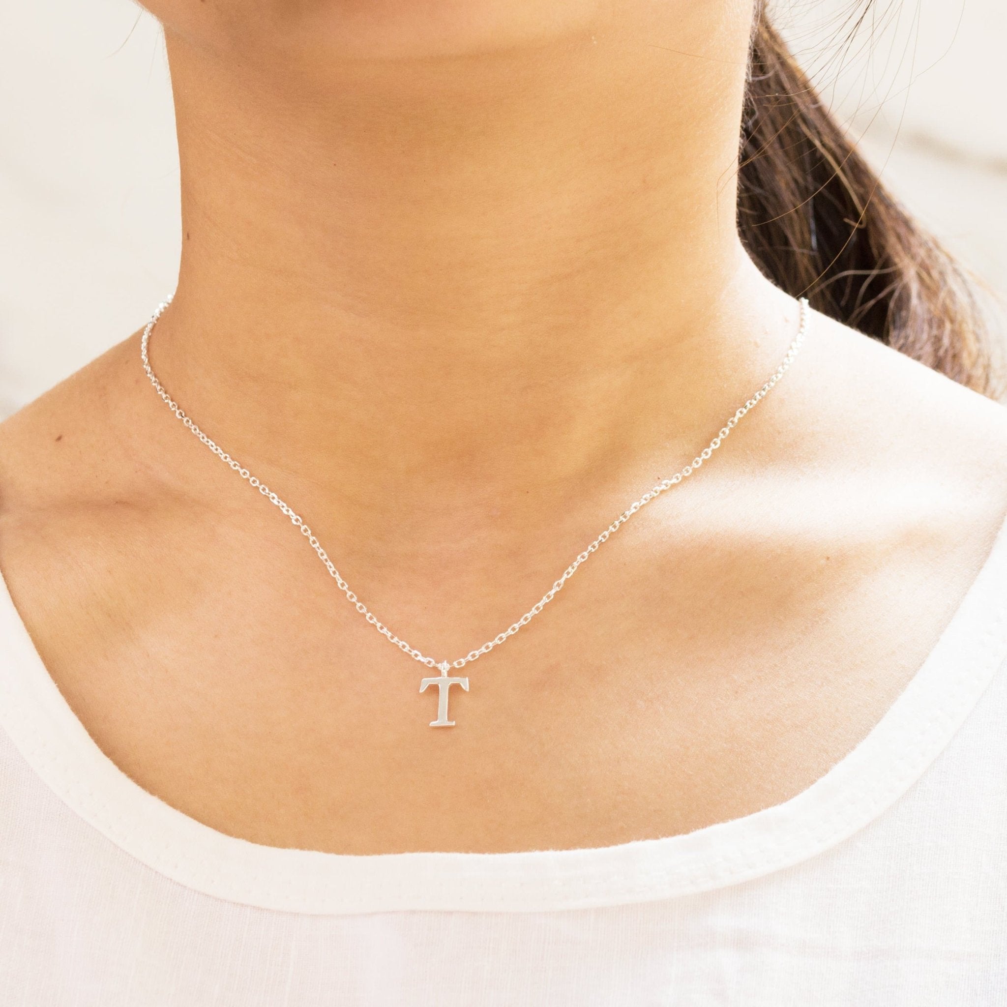 Sterling Silver Initial T Necklace - Philip Jones Jewellery