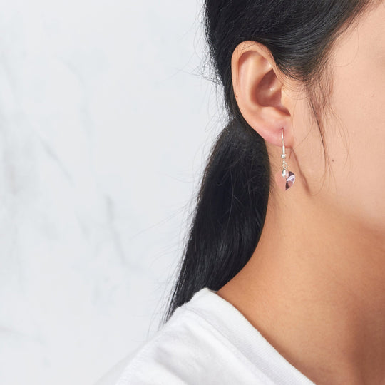 Sterling Silver Light Rose Heart Earrings Created with Zircondia® Crystals - Philip Jones Jewellery