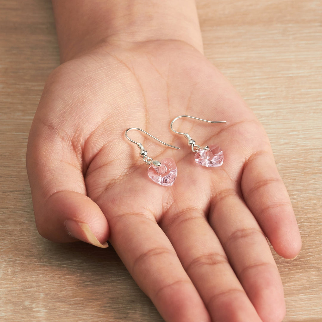 Sterling Silver Light Rose Heart Earrings Created with Zircondia® Crystals - Philip Jones Jewellery