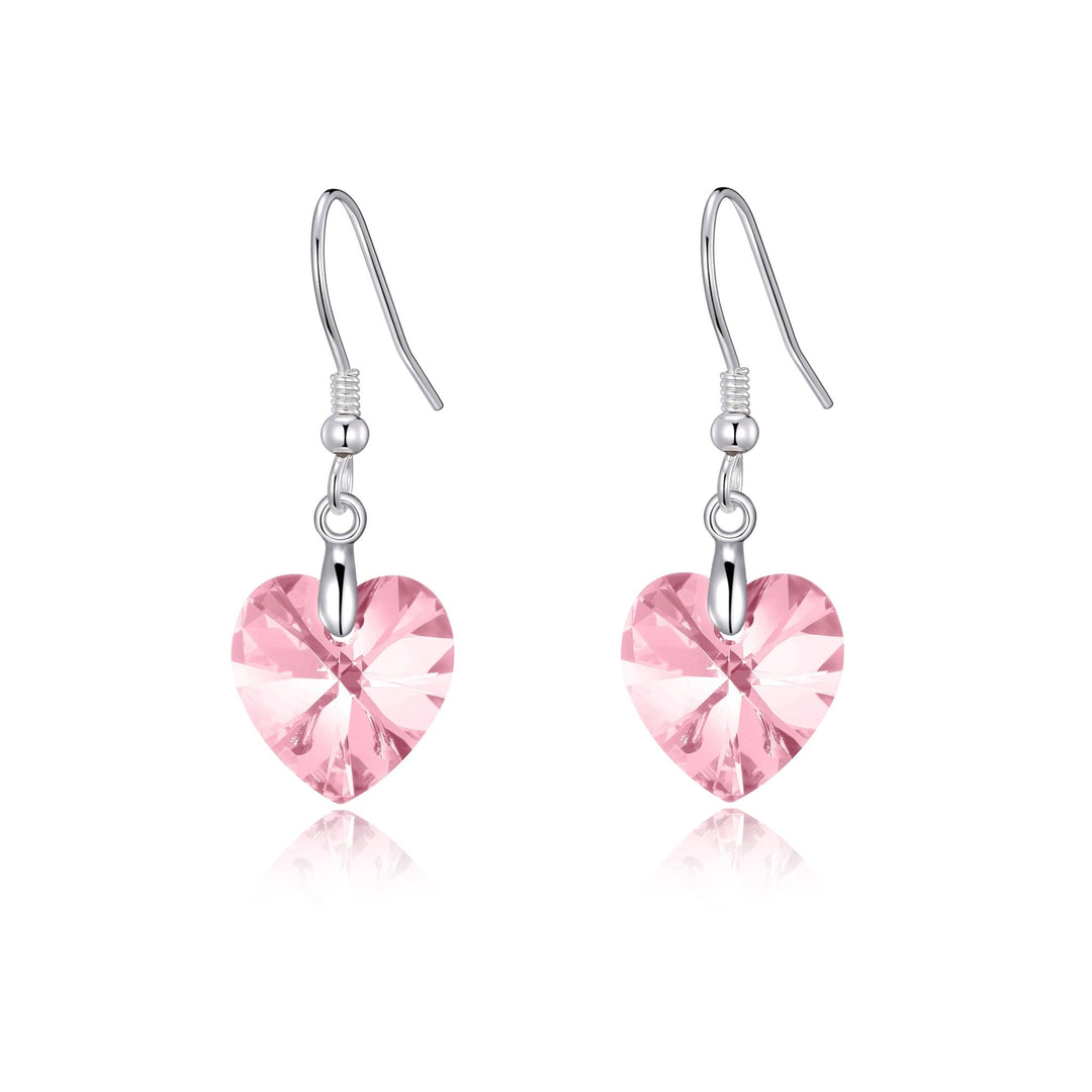 Sterling Silver Light Rose Heart Earrings Created with Zircondia® Crystals - Philip Jones Jewellery