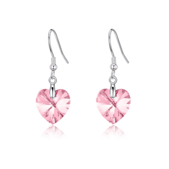 Sterling Silver Light Rose Heart Earrings Created with Zircondia® Crystals - Philip Jones Jewellery